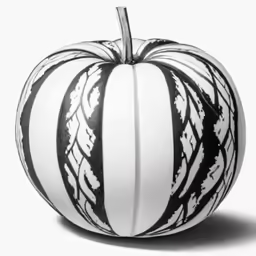 a striped pumpkin with black and white lines