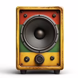 the speaker is made from an old yellow and green box