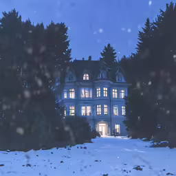 a house in the middle of some snow