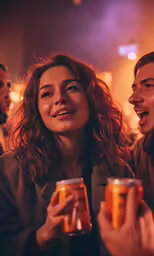 the woman is showing off her canned drink