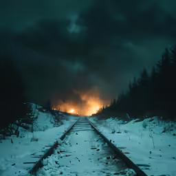 a long train track that is surrounded by trees