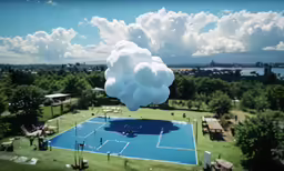 a cloud is floating above the blue court