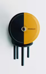 a yellow and black object on white background