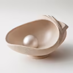 an egg shell shaped like a bowl with a white ball in it