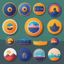 different types of logos with circular and round shapes,a bunch of round stickers on the wall