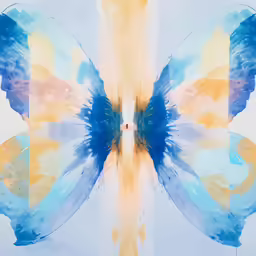 a blue butterfly with a yellow and blue tail
