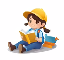 a little girl sitting on the ground reading a book