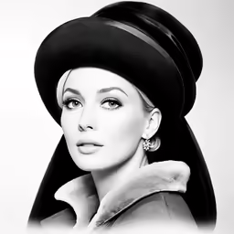 a woman wearing a large hat with big earrings