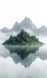 a very small island sits alone in the middle of some water