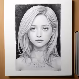 the face of a young girl, is drawn in pencil