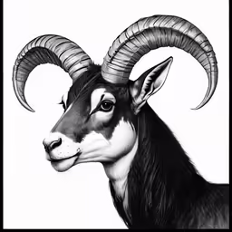 the head of an antelope on white paper