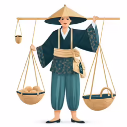 a man in a hat is holding two bowls