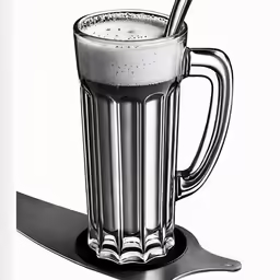 a glass with a beverage and a spoon inside
