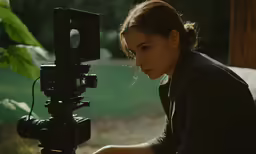 a woman filming someone behind a camera