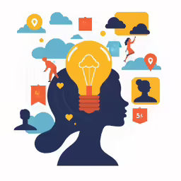 a woman with a large light bulb inside of her head