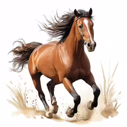 a horse running through some sand and grass
