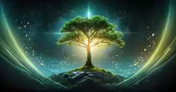 a lone tree is standing on a rocky island