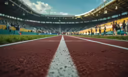 a track at a stadium with people in the background
