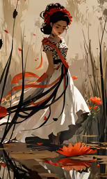 there is a girl standing in the water