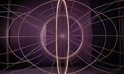 a purple sculpture with a single light at the end