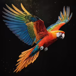 a brightly colored parrot flying with wings outstretched