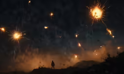 bright fireworks are shooting up in the sky