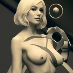 nude female with very small breast and shaved head posing