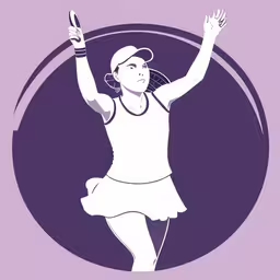 a lady tennis player in white and black,a tennis player serving the ball in a silhouette,a tennis player, stylized in a retro manner, is in the middle of an active swing,a drawing of a woman tennis player celebrating,a woman tennis player serving the ball