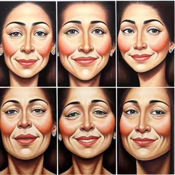 various stages of makeup for the face,there are many different faces that show a woman