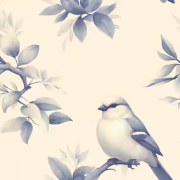 a small bird on a branch near some blue leaves