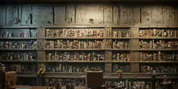the bookshelf is covered with old objects in this room