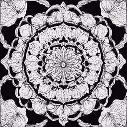 an intricate black and white drawing of leaves,a black and white floral pattern