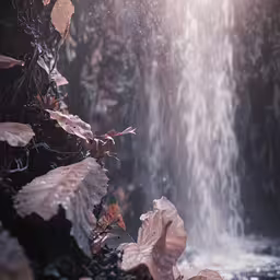 a waterfall filled with water surrounded by trees