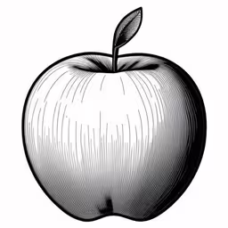 a black and white photo of an apple,an apple that is standing out with the top half of it