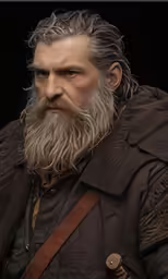 a man with grey hair and beard is dressed in brown clothing