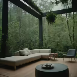 a large couch sits on the wooden floor outside