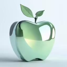 an apple shaped like a green apple with a leaf on top