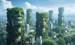 an image of a city that looks like many face heads
