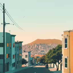 a street in a neighborhood with houses and trees