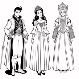 a couple wearing renaissance costume for an adult to color,disney characters from princess and the frog, from beauty in the beast