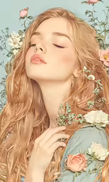 the woman is laying down and her hair is curled up