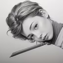 a black and white picture of a young woman holding a sword