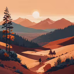 the desert is full of mountains and trees,an image of a desert landscape during the day