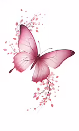 pink butterfly with white background and red flower designs
