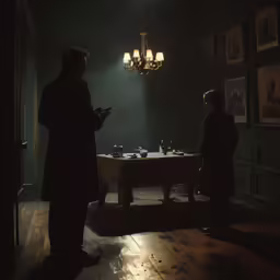 a couple of people standing in a room