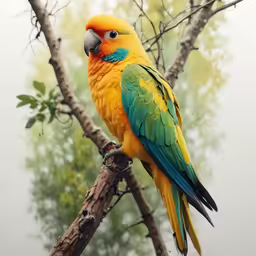 the bird is sitting on the branch outside