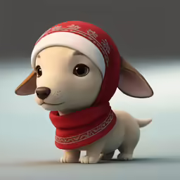 a dog wearing a bandana and a scarf