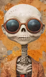a very small doll with weird glasses on its face