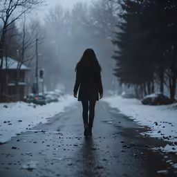 a person walking alone in the middle of the snow