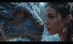 a girl and an animal face to face